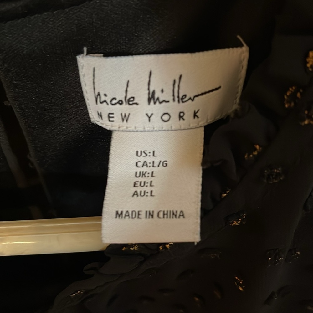 NWOT Nicole Miller Black Dress with gold polka dots - Picture 2 of 6